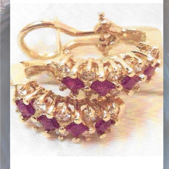 Jewelry - 14K Yellow Gold Huggie Earrings Natural Ruby + Diammonds - See Attach Appraisal